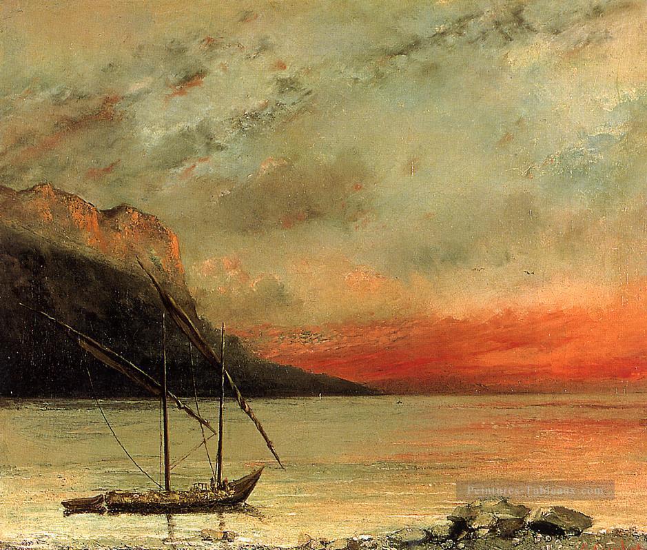 Coucher de soleil sur le lac Leman réaliste peintre Gustave Courbet Peintures à l'huile